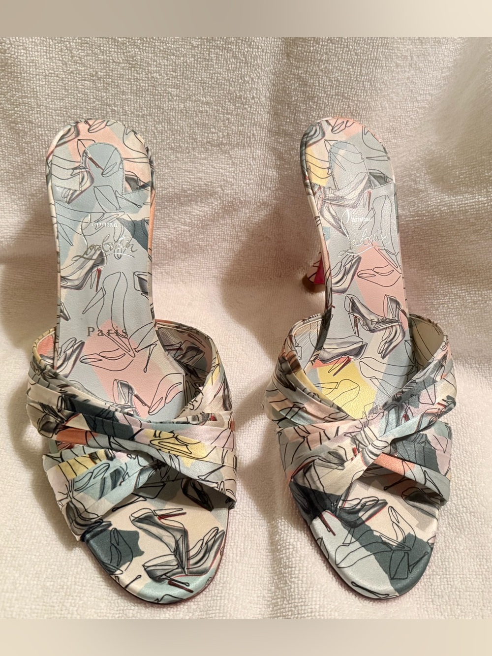 Christian Louboutin Pastel Floral Knot Slide Sandals